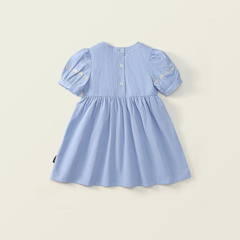 Girl's Embroidered Sky-Blue Dress