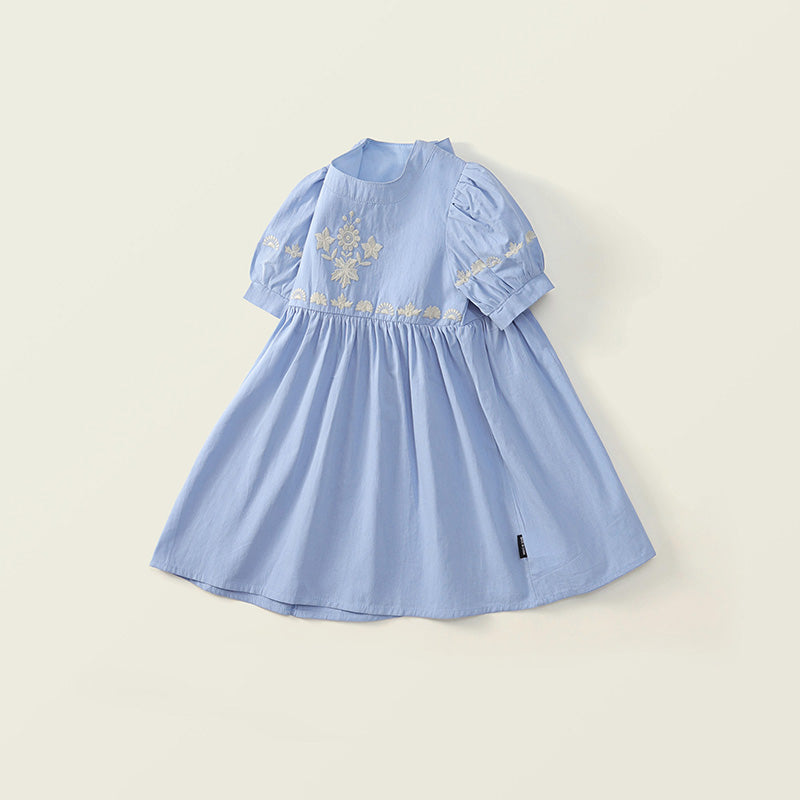 Girl's Embroidered Sky-Blue Dress