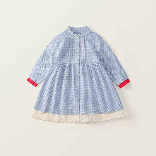 Girl's Blue Checkered Dress