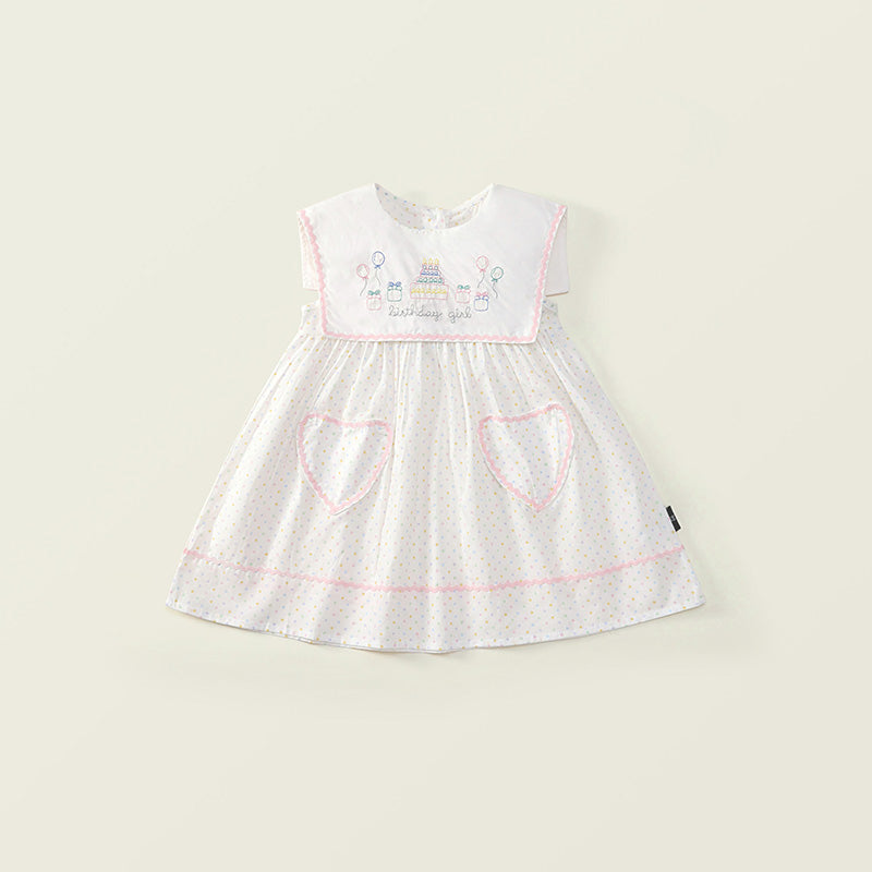 Girl's Embroidered Lapel Dress