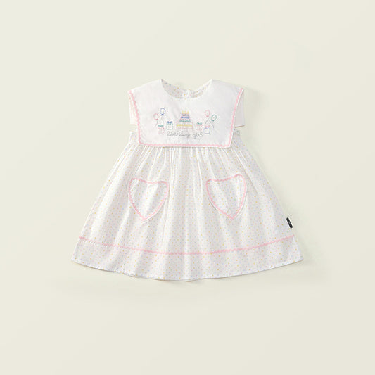 Girl's Embroidered Lapel Dress