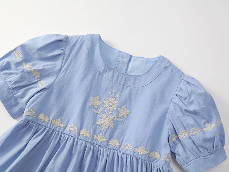 Girl's Embroidered Sky-Blue Dress