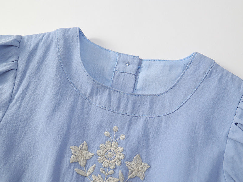 Girl's Embroidered Sky-Blue Dress