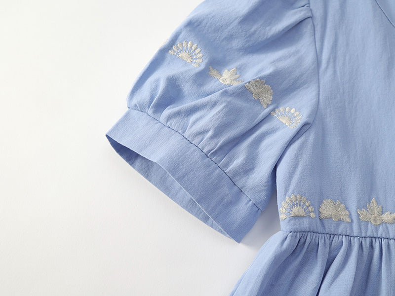 Girl's Embroidered Sky-Blue Dress