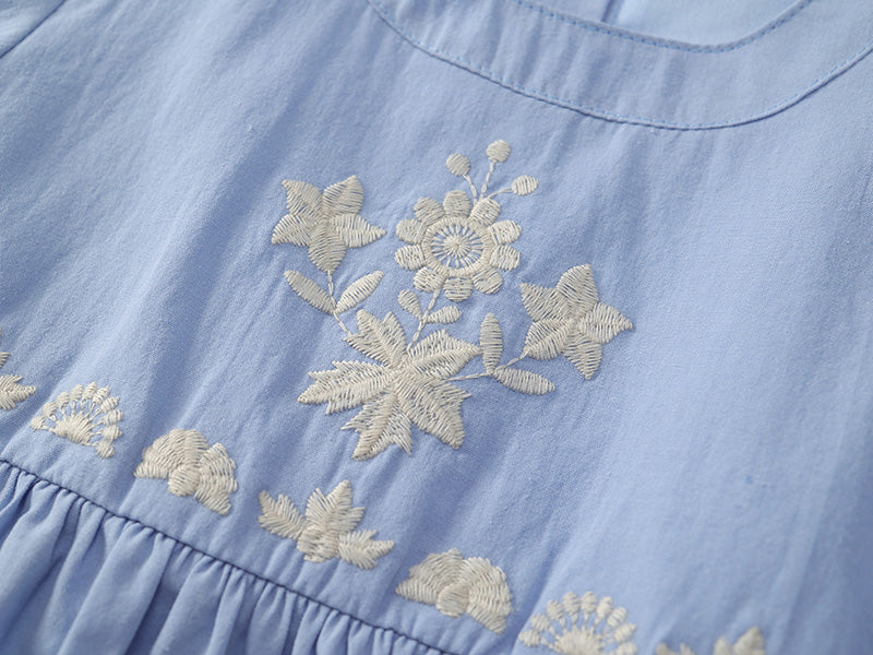 Girl's Embroidered Sky-Blue Dress