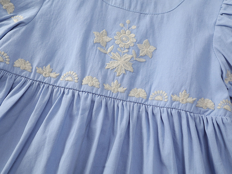 Girl's Embroidered Sky-Blue Dress