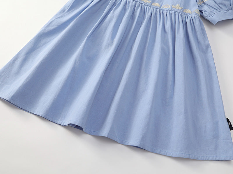 Girl's Embroidered Sky-Blue Dress