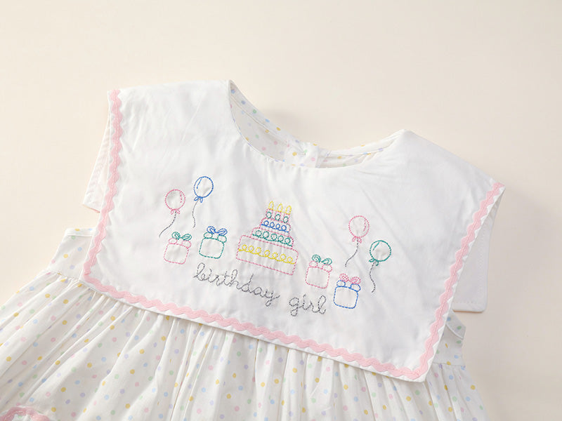 Girl's Embroidered Lapel Dress