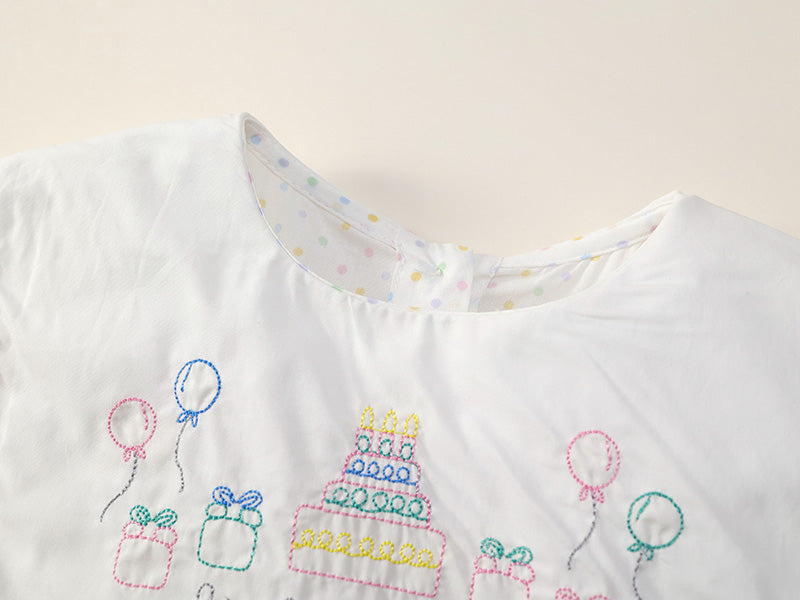 Girl's Embroidered Lapel Dress