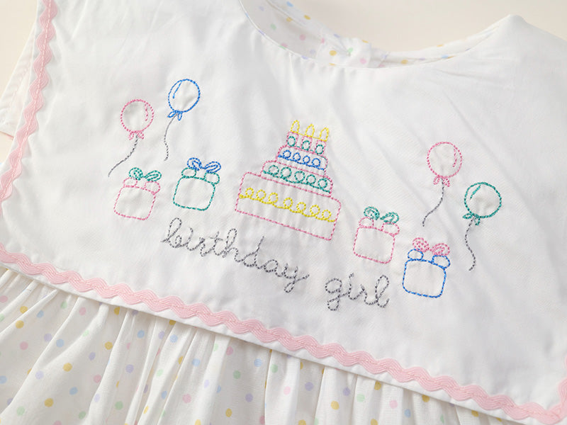 Girl's Embroidered Lapel Dress