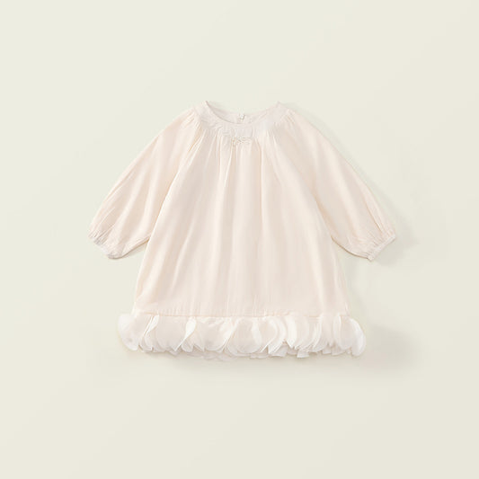 Girl's Solid Color Long Sleeve Dress