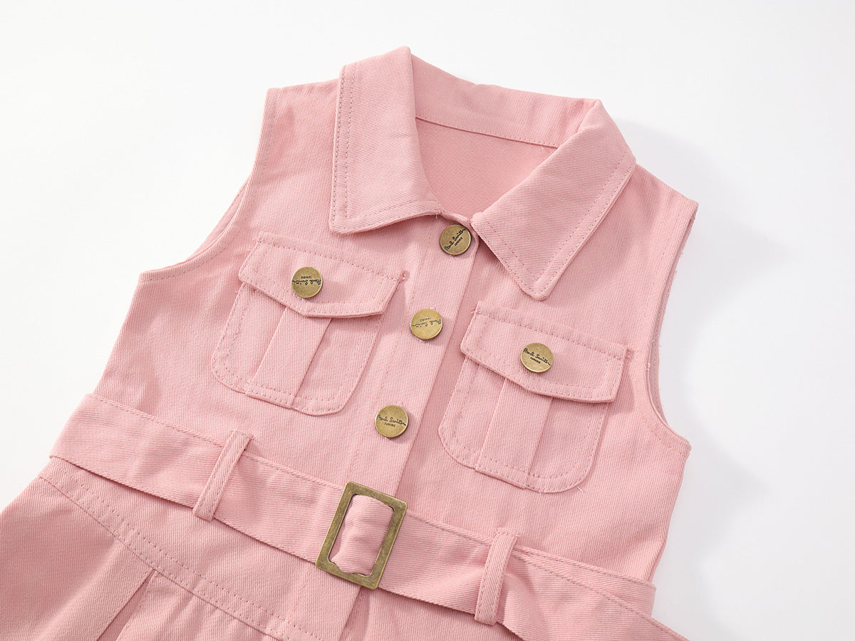 Girl's Pink Utility Sundress