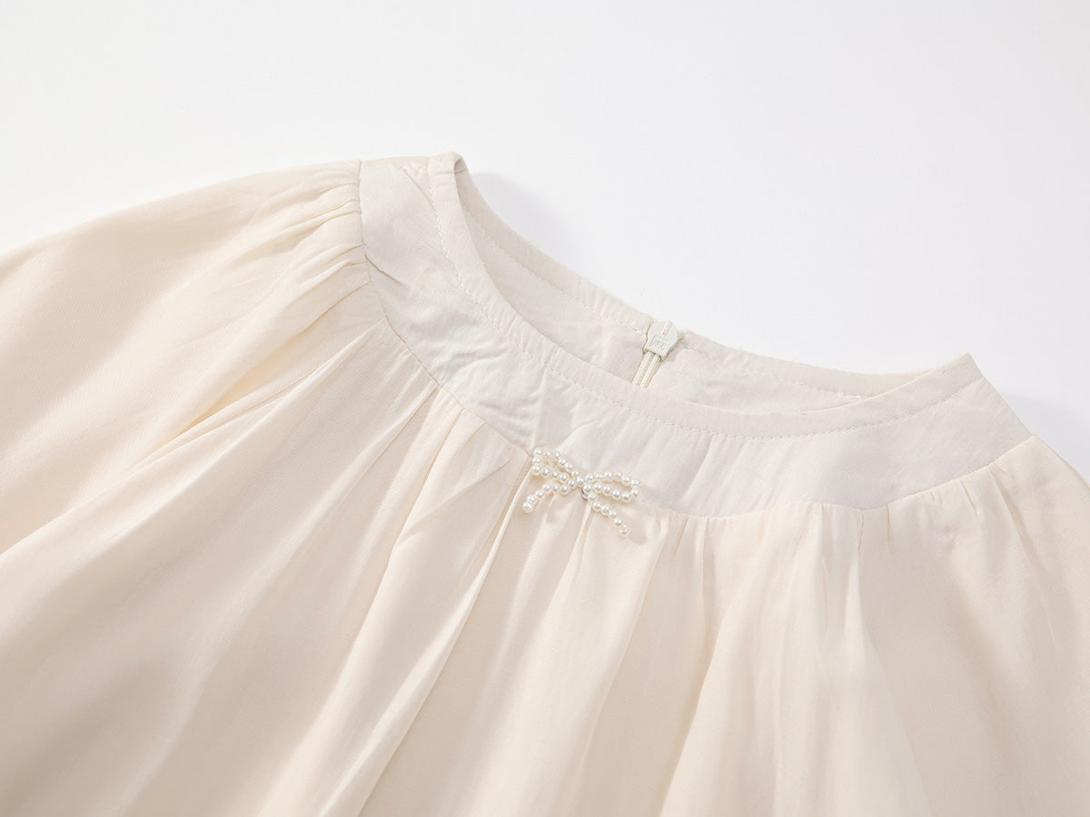 Girl's Solid Color Long Sleeve Dress