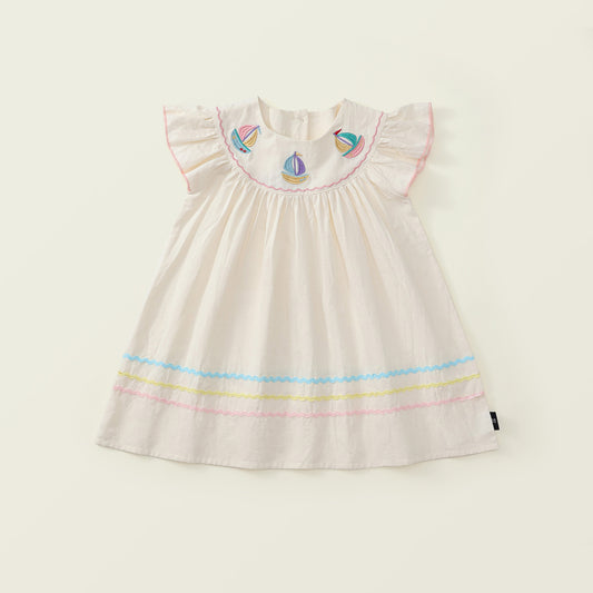 Girl's Flutter Sleeve Cotton Dress