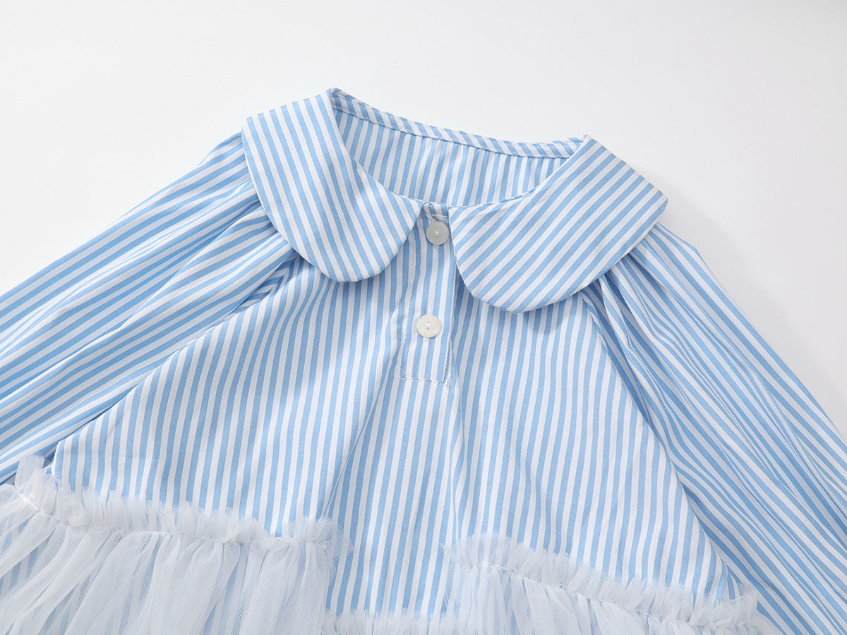 Girl's Blue Lapel Dress