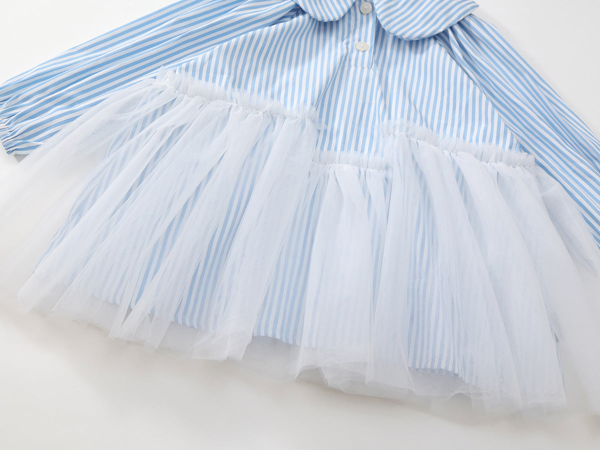 Girl's Blue Lapel Dress