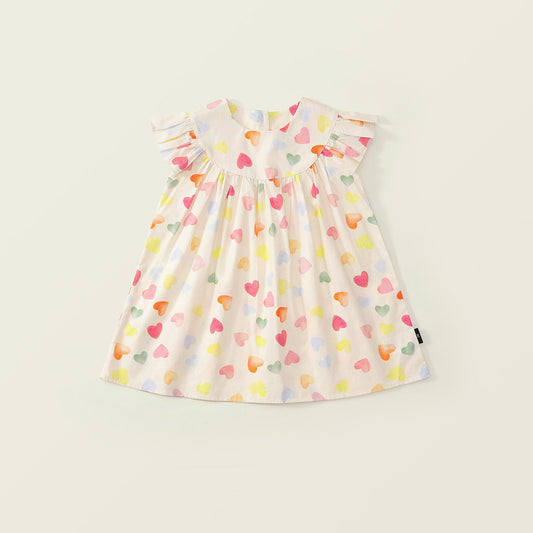 Girls' Flutter Sleeve Heart Print Dress