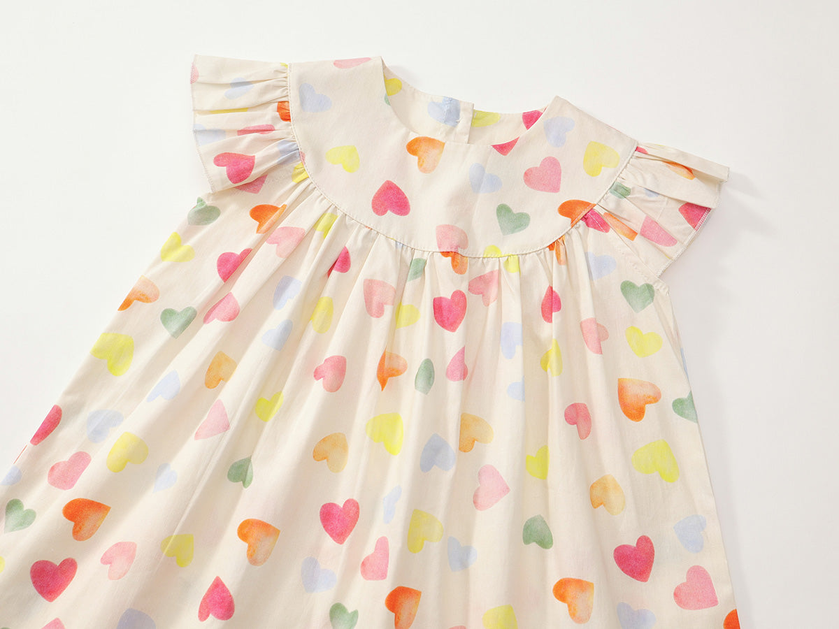 Girls' Flutter Sleeve Heart Print Dress
