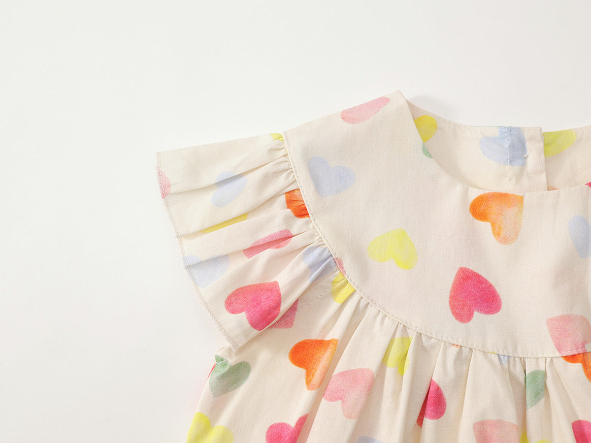 Girls' Flutter Sleeve Heart Print Dress