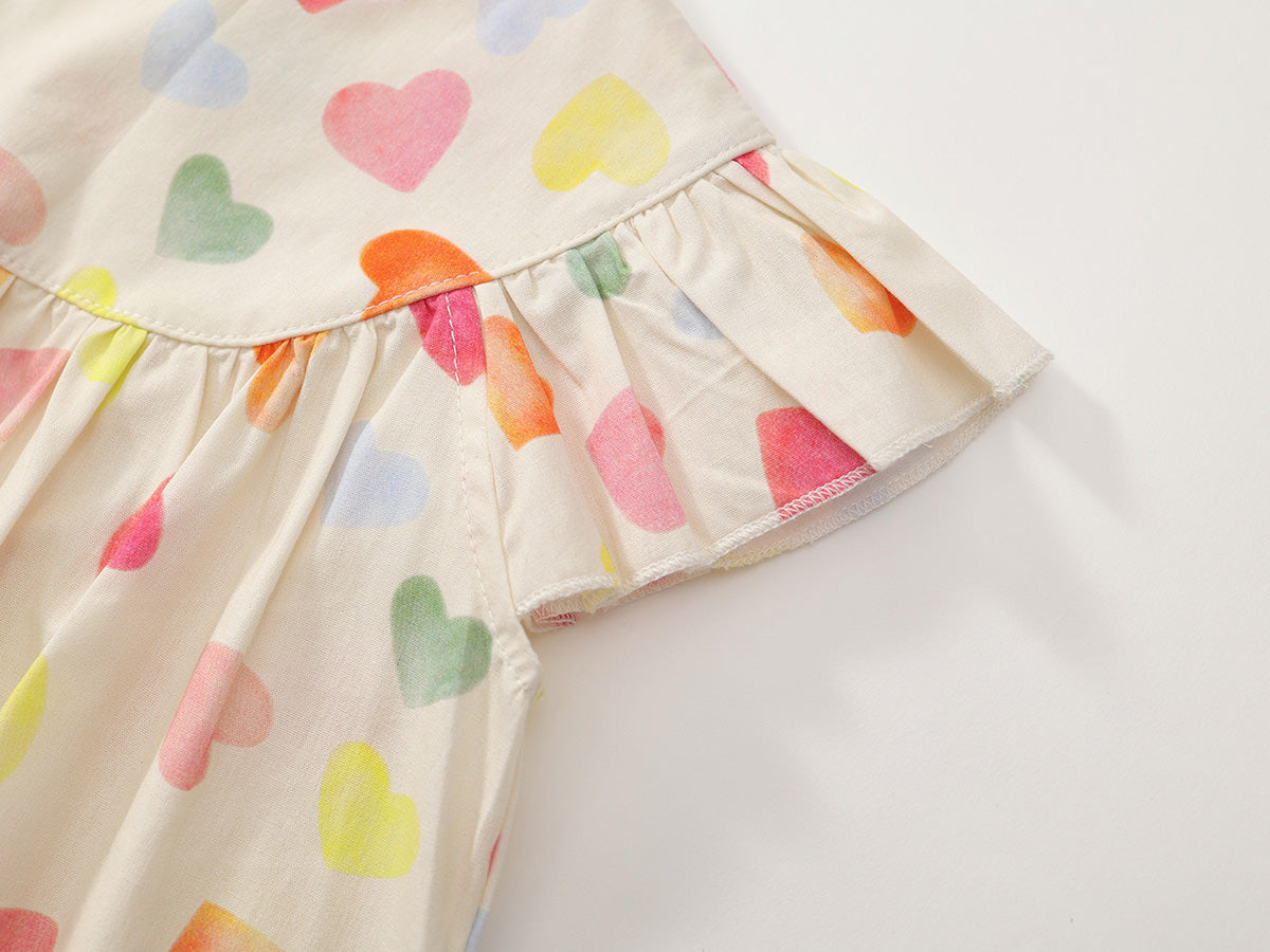 Girls' Flutter Sleeve Heart Print Dress