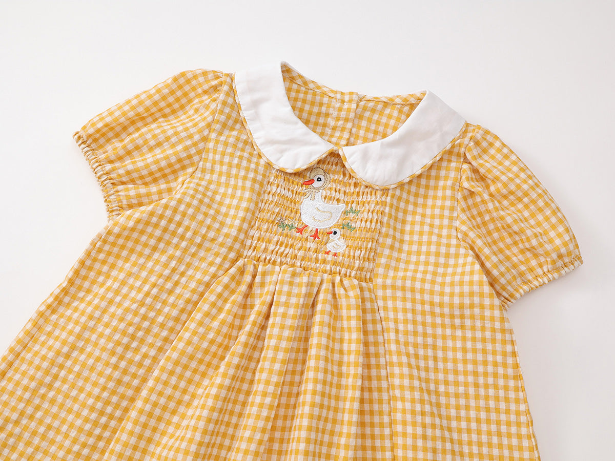 Girl's Yellow Gingham Smock Dress