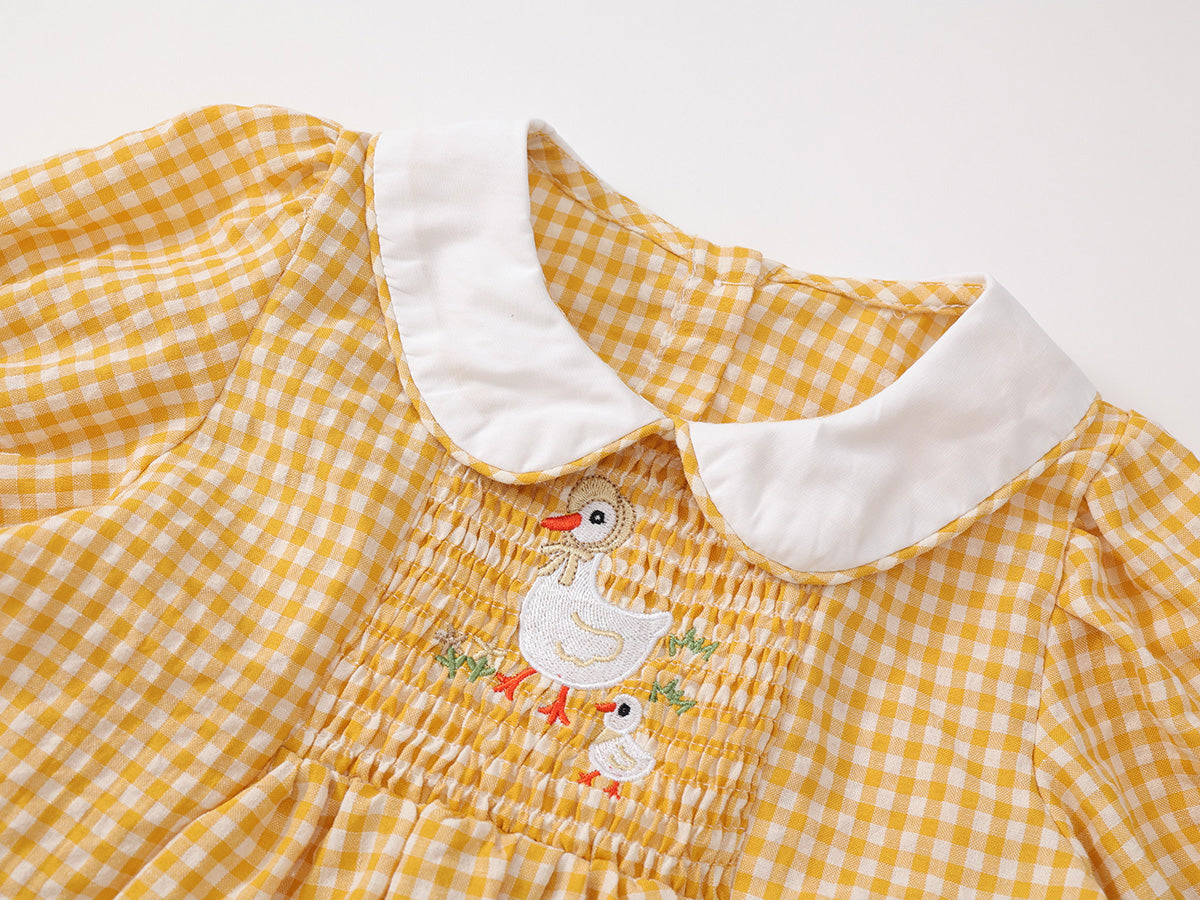Girl's Yellow Gingham Smock Dress