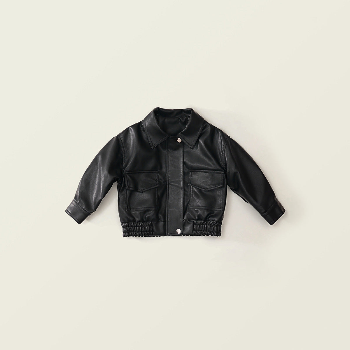 New Autumn Kids' Black Lapel Leather Jacket-K5135754