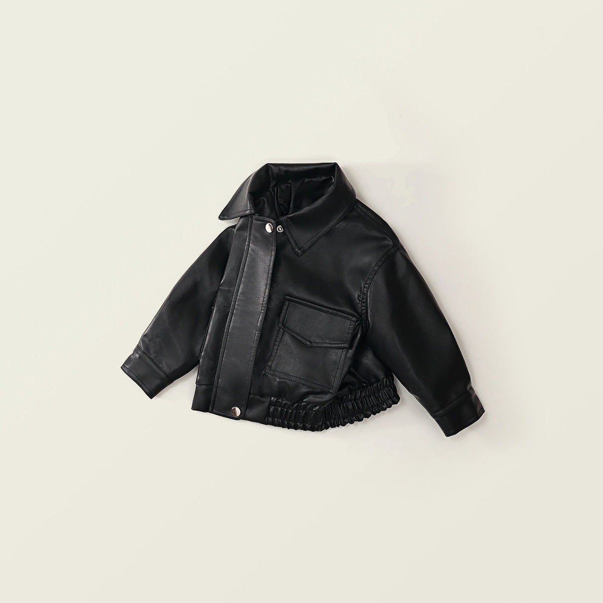 New Autumn Kids' Black Lapel Leather Jacket-K5135754