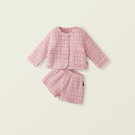 Girl's Pink Thickened Chanel-Style Suit