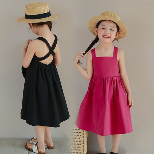 Girl's Summer New Solid Strapless Dress K3124240