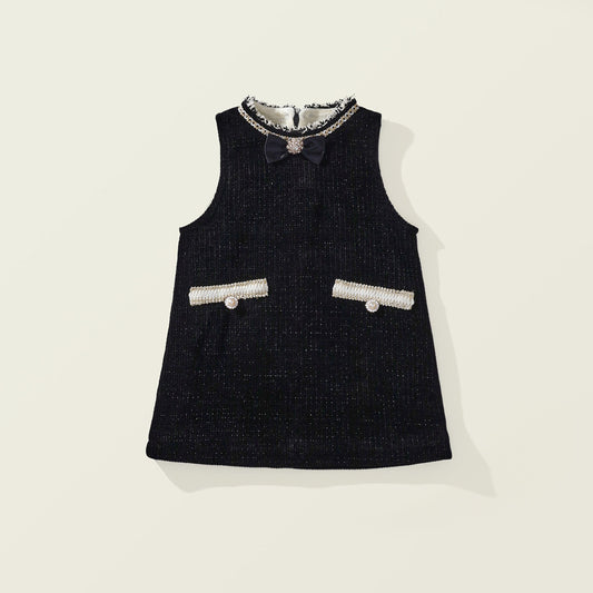 Girls' Winter Velvet Vest Dress with Embellishments