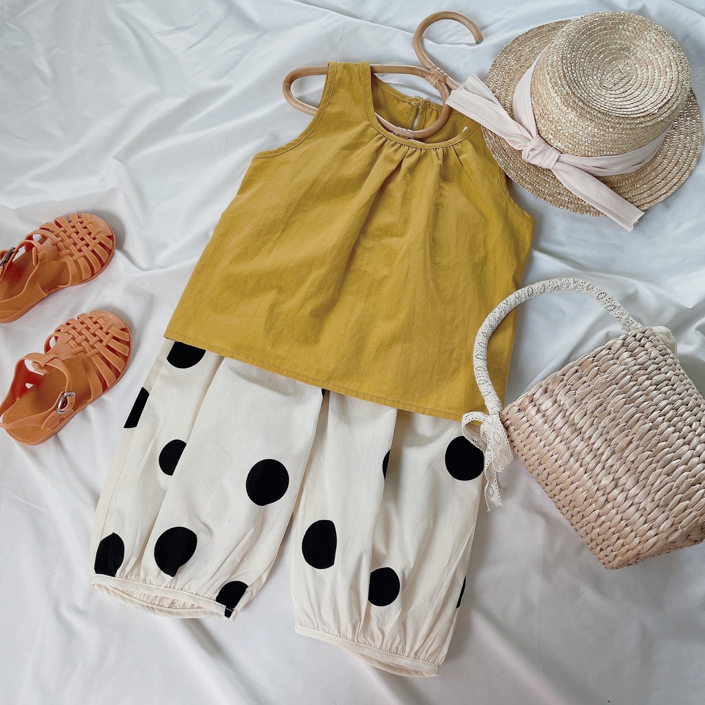 Girl's Sleeveless Vest & Polka Dot Mosquito-Repellent Pants Set