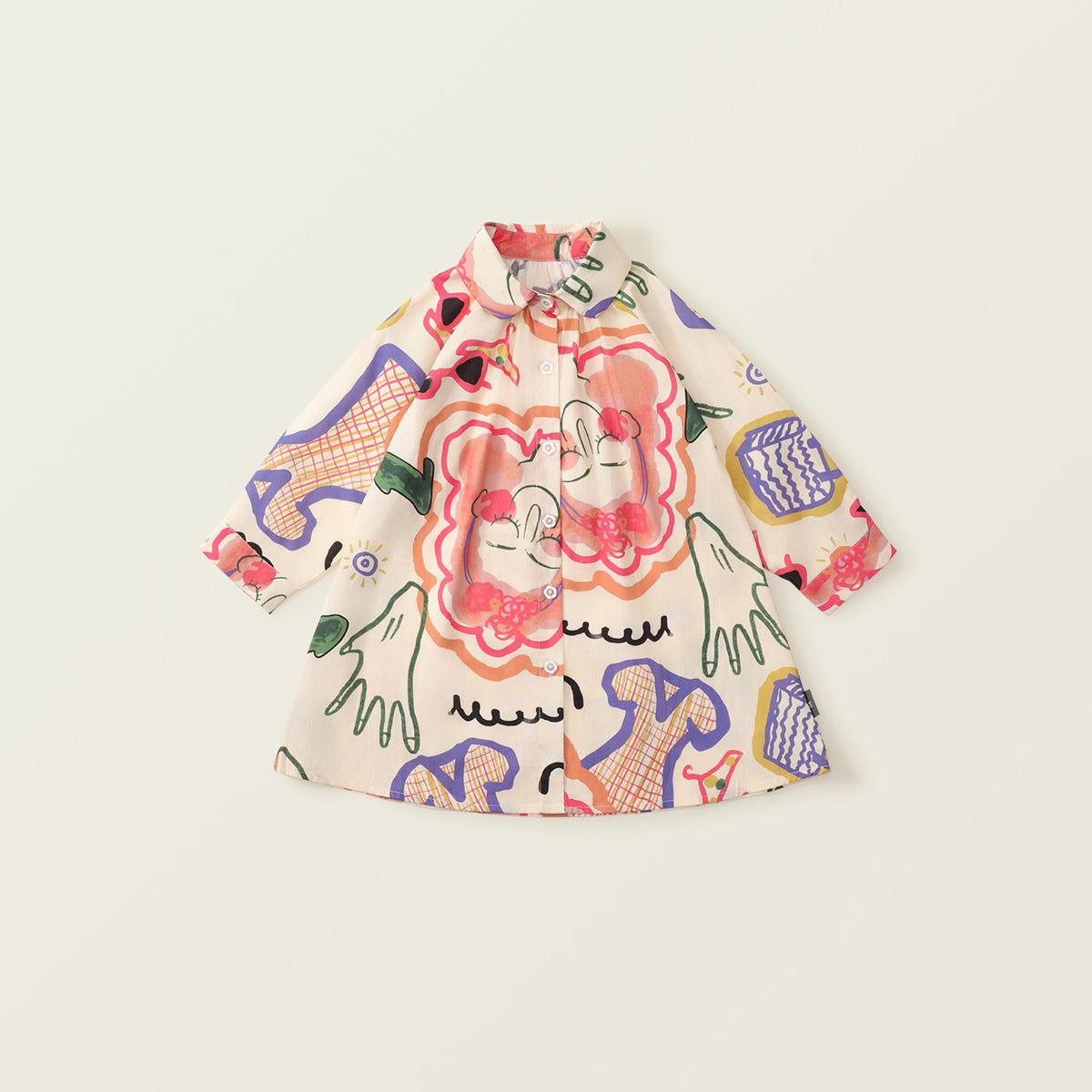 Girl's Cotton Graffiti-Style Dress - Korean Cartoon Print for Toddlers