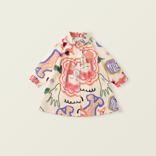 Girl's Cotton Graffiti-Style Dress - Korean Cartoon Print for Toddlers