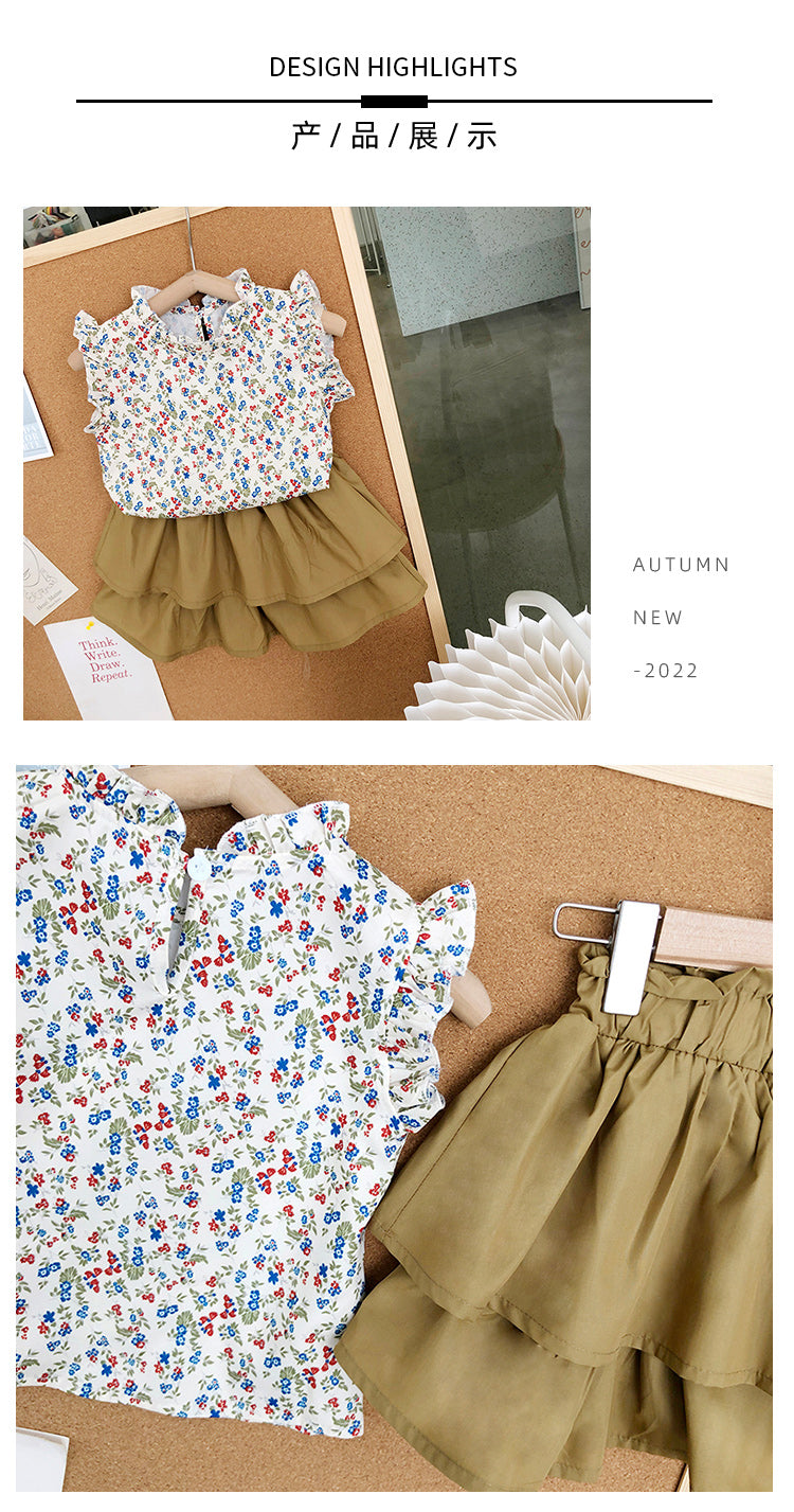 Girls Floral Sleeveless Top & Princess Skirt