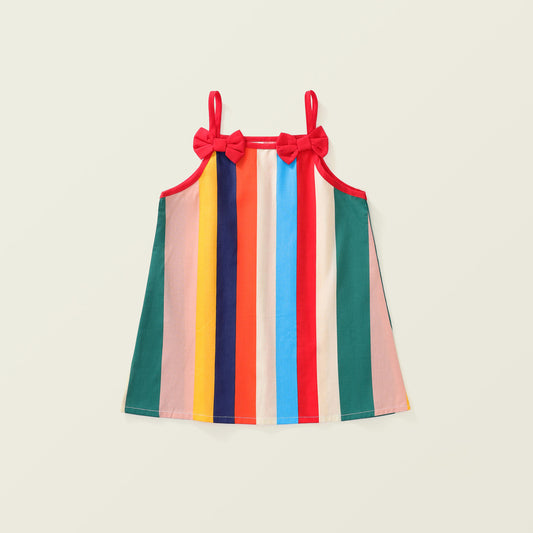 Girl's Colorful Striped Suspender Dress