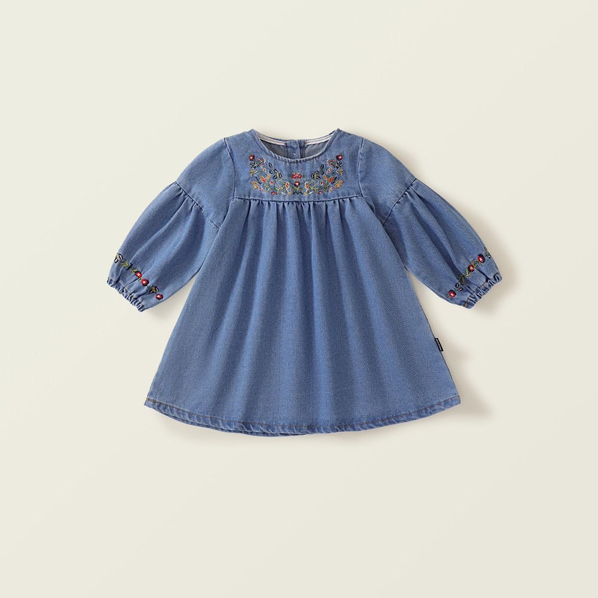 Girl's Ethnic Embroidered Denim Dress