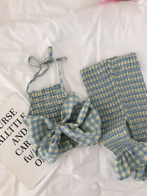 Girl's Summer New Fresh Green Suspender & Pants Set