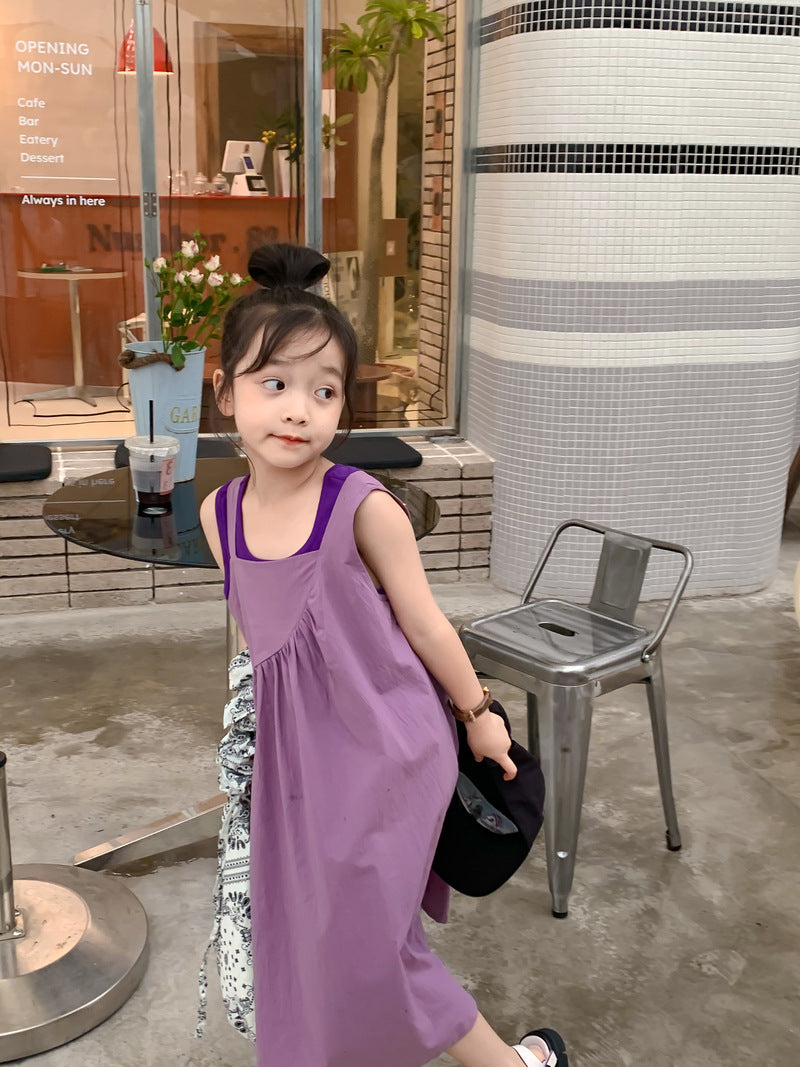 Girl's Purple Sleeveless Tank Dress Set