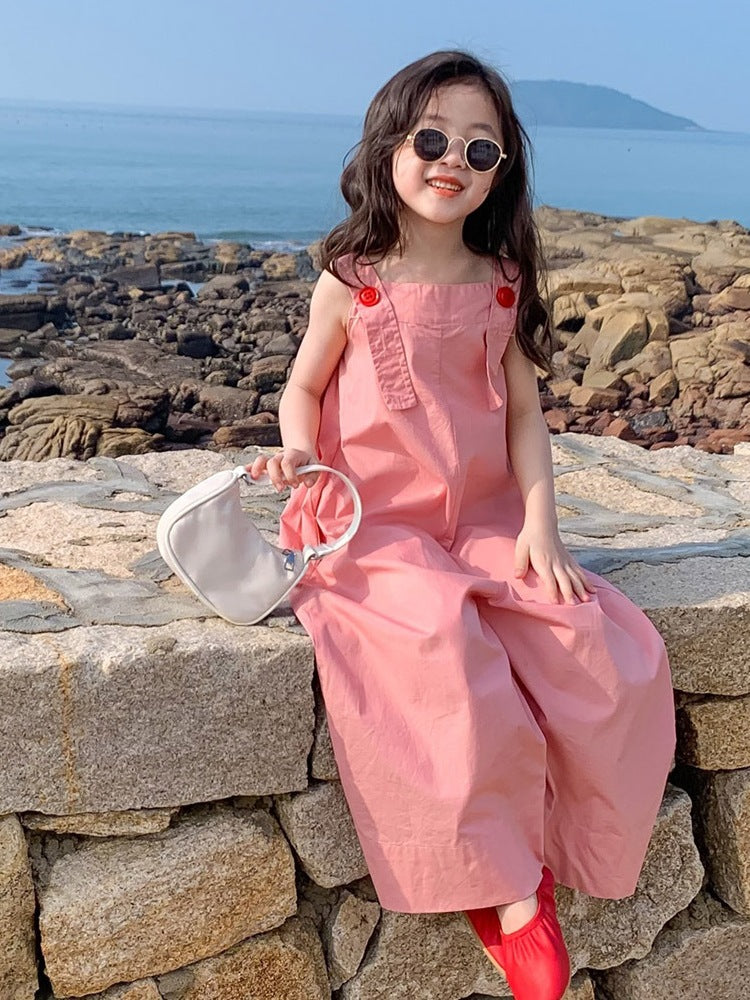 Girl's Pink Suspender Jumpsuit