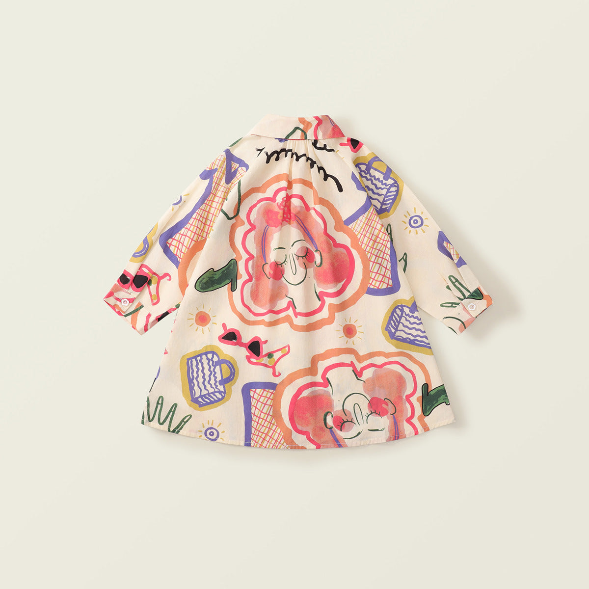 Girl's Cotton Graffiti-Style Dress - Korean Cartoon Print for Toddlers