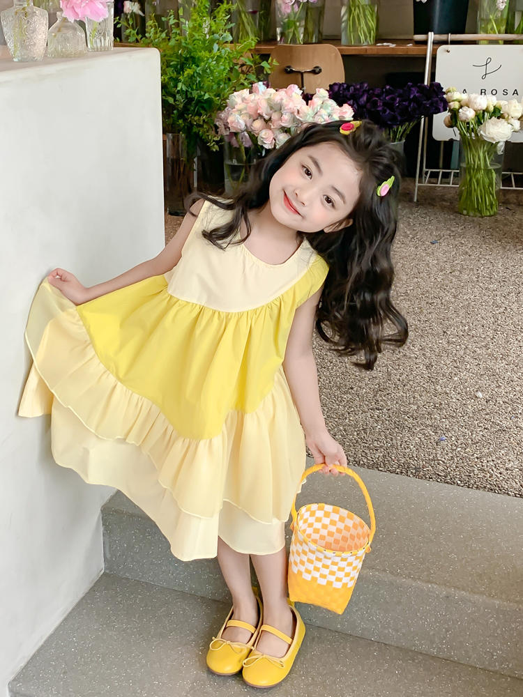 Girls Sleeveless Cotton Patchwork Dress