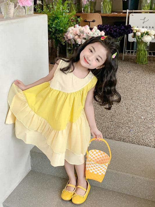 Girls Sleeveless Cotton Patchwork Dress