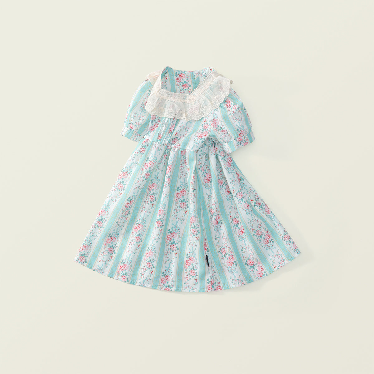 Girls Summer French Lace Patchwork Puff Sleeve Floral Princess Dress