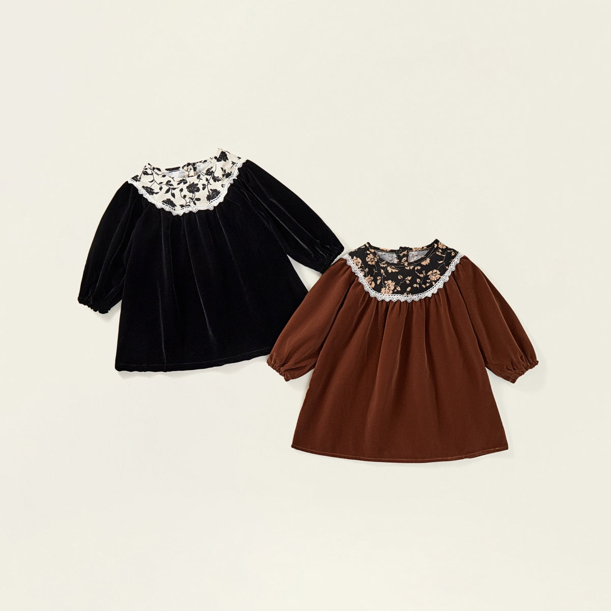 Girls New Floral Collar Long-Sleeve Girls' Dress