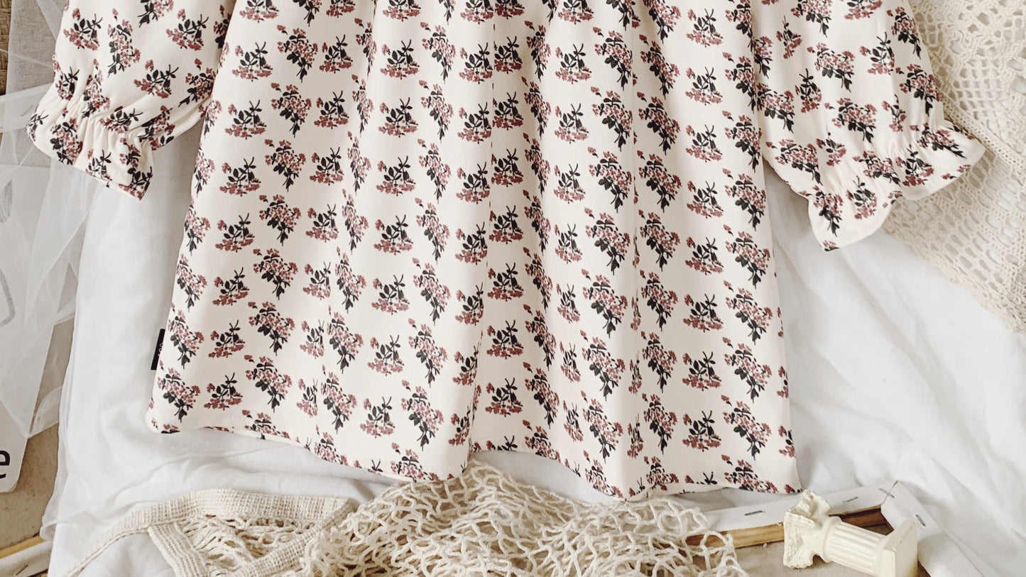 Girl's Floral Long-Sleeve Dress with Ruffle Trim