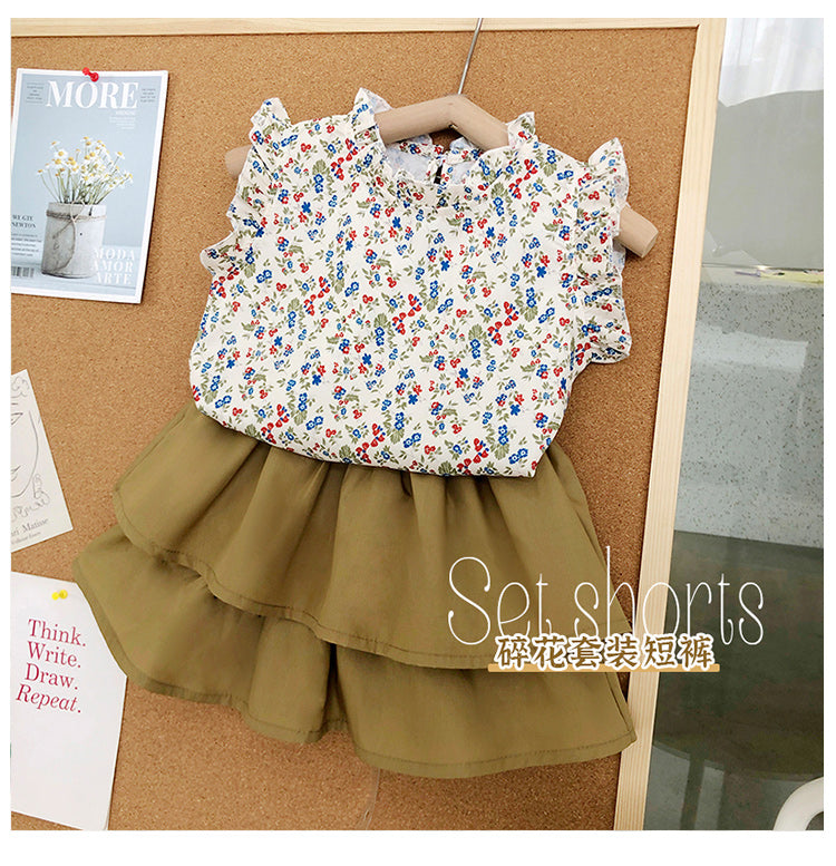 Girls Floral Sleeveless Top & Princess Skirt