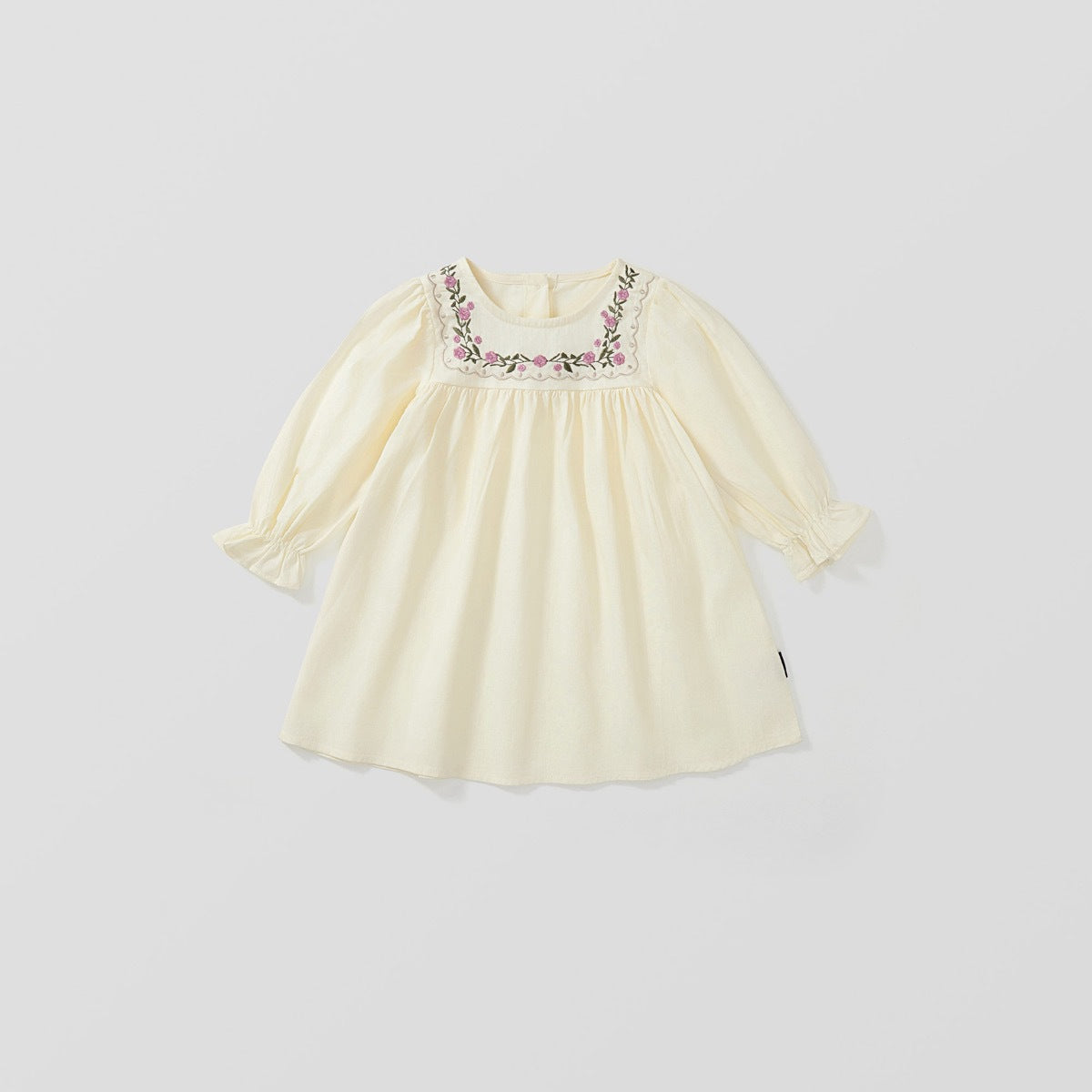 Girls Cotton Embroidered Princess Dress with Puff Sleeves