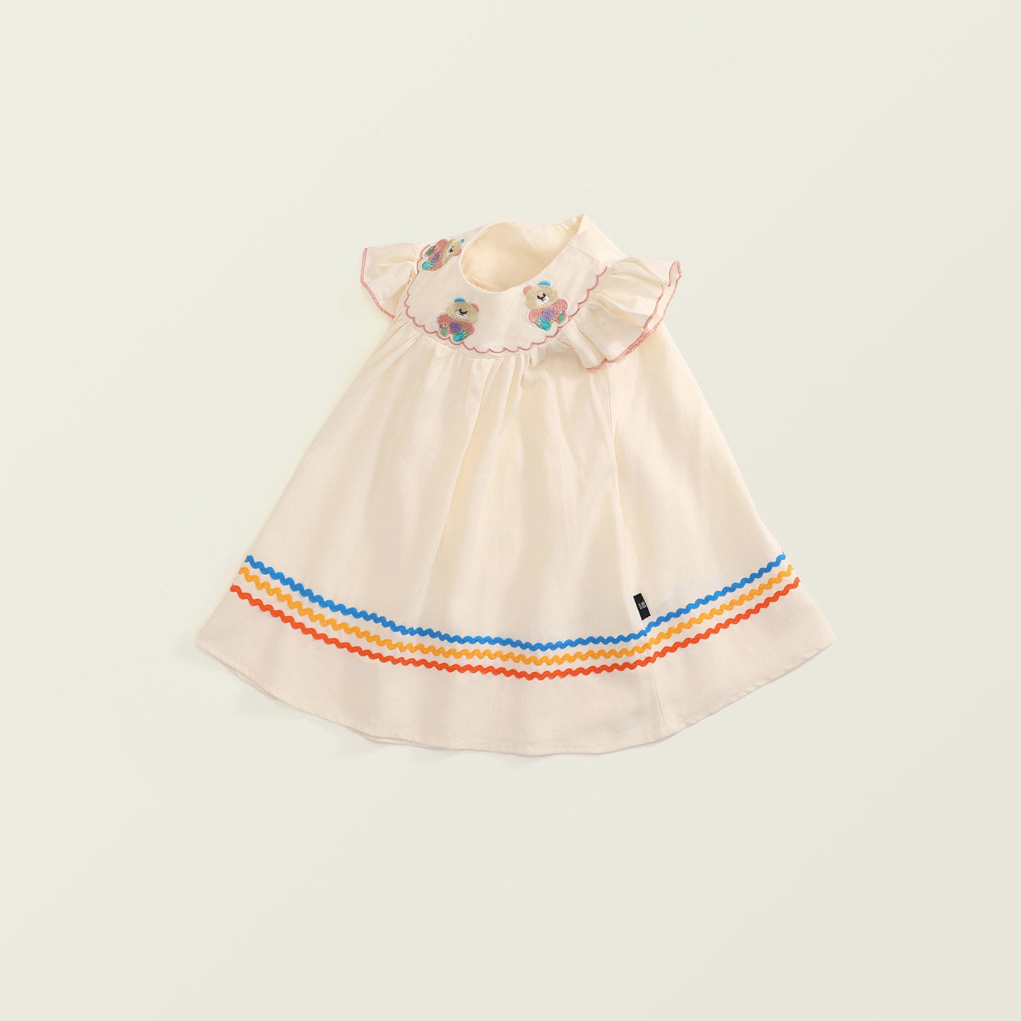 Girl's Cotton Dress with Embroidered Bear