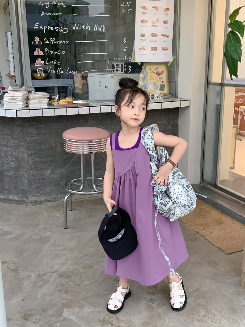 Girl's Purple Sleeveless Tank Dress Set